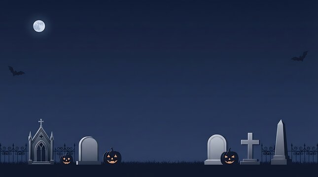 Haunted graveyard with jack o lanterns under moonlight