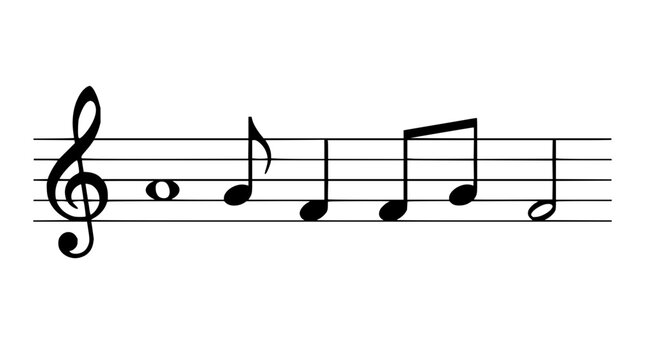 Music notes set with simple staff featuring clef, quarter notes, eighth notes with rests and lines