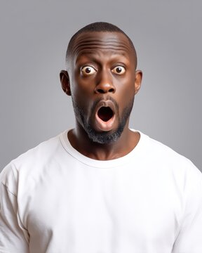 Portrait of a shocked African American man with wide eyes