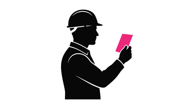 construction worker silhouette using smartphone for site inspection, digital communication and industrial technology concept isolated on white background