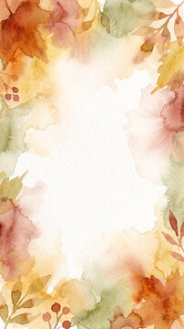 Watercolor autumn leaves border background with copy space