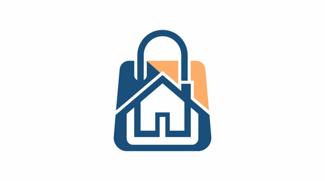 Modern Minimalist Real Estate Shopping Logo Symbol Featuring House and Bag Icon Concept