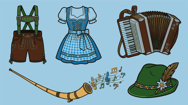 Vibrant Alpine Hat Accordion German Folk Music Graphic Asset