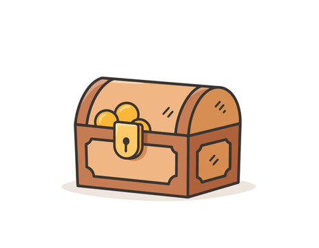 Antique Wooden Treasure Chest Isolated on White Background, Vintage Brown Wooden Trunk with Metal Lock for Treasure, Jewelry, Gold and Pirate-Themed Decoration