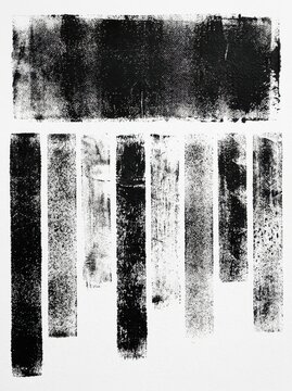 Abstract Black Ink Roller Print Texture with Vertical Stripes on White Background for Minimalist Design