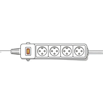 Silver 6-outlet power strip with usb charging port isolated on transparent background