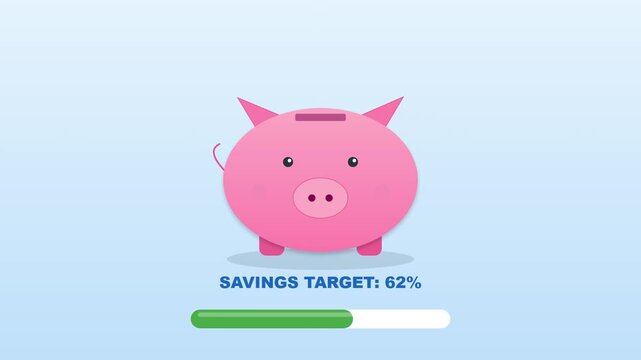 Flat Vector Piggy Bank with Falling Coins and Rising Progress Bar for Savings and Financial Growth