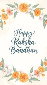 Beautiful watercolor floral frame design for Happy Raksha Bandhan celebration greeting card.