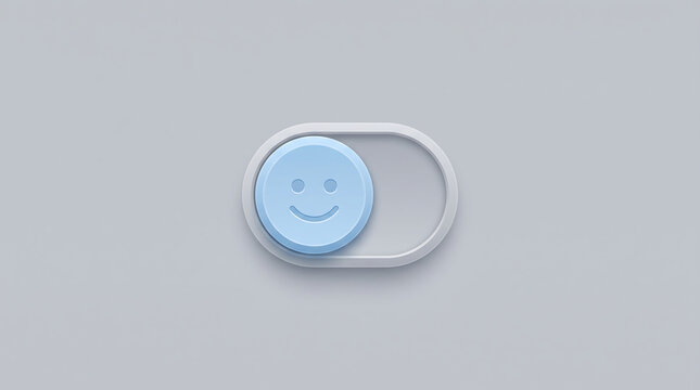 A light blue toggle switch is shown in the on position with a smiling face icon against a gray background