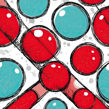 Abstract pattern of red and teal circles