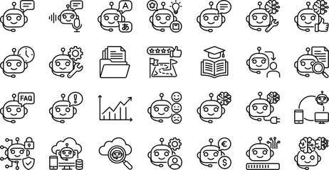 Fototapeta premium Chatbot artificial intelligence line icons set for digital assistants