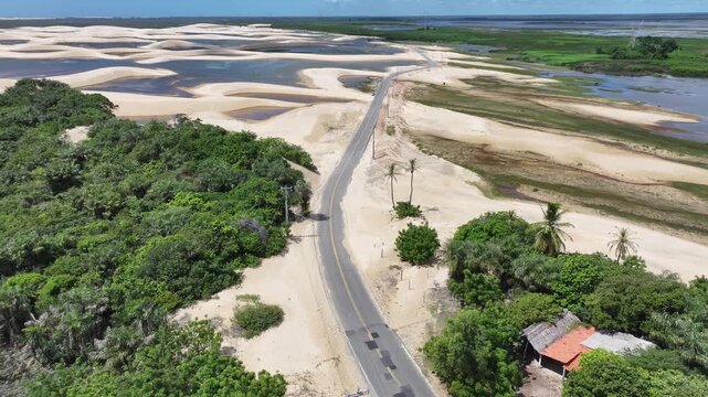 Dunes Road At Paulino Neves In Maranhao Brazil. Small Sheets Landscape. Sand Dunes Road. Dunes Road At Paulino Neves. Tourism Travel. Nature Scene. Beach Background. Brazil Northeastern.