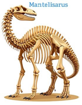 Mantellisaurus dinosaur skeleton fossil display.