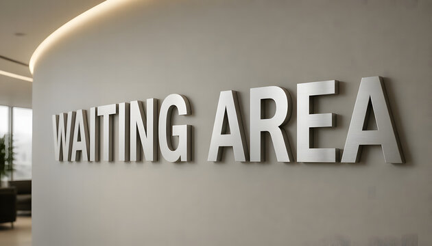 Modern Metal Waiting Area Wall Sign in Corporate Interior