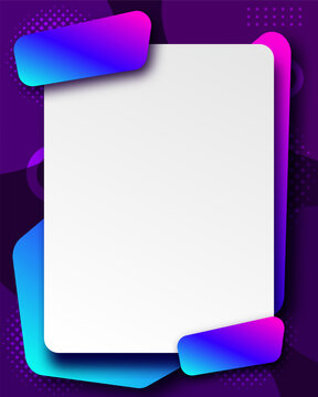 Abstract purple background with modern geometric cyan gradient frame and central blank white space template, poster flyer presentation cover card design banner vertical layout artwork