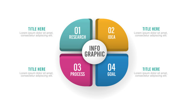 4 steps circular process chart infographic template with colorful 3D pie segments isolated on white background vector illustration