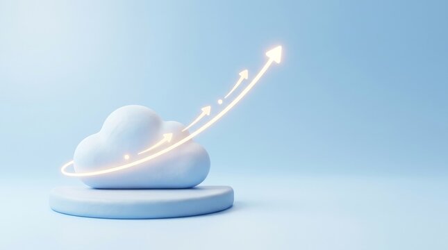 Business Growth Forecasting and Market Expansion, A cloud with arrows indicating growth against a soft blue background.