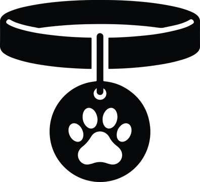 Dog collar with paw print tag icon vector silhouette pet tag name tag