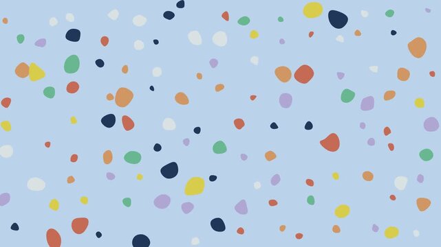 Minimalist terrazzo pattern with colorful flakes on blue background. 4K Video