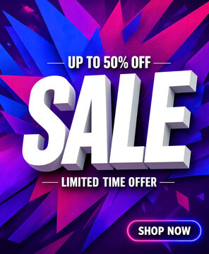 Bright colorful sale banner with up to fifty percent off limited time offer design