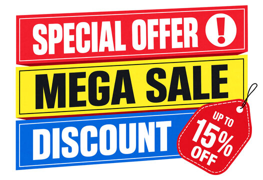 Bright colorful sale banners with special offer mega sale and discount tags isolated