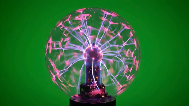 Plasma Globe Lamp with Electric Discharges on Green Screen Background