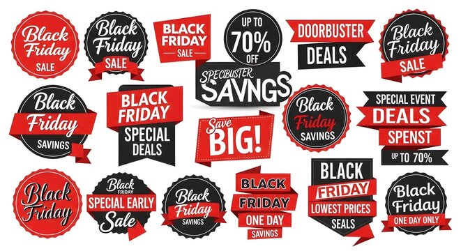 Set of black friday sale badges tags and labels collection with collection