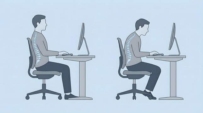 Office Workers Comparing Sitting Postures for Spine Health Awareness