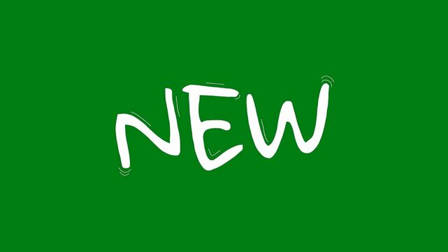 Handwritten NEW Text Animation on Green Screen Background for Commercial Video Overlays
