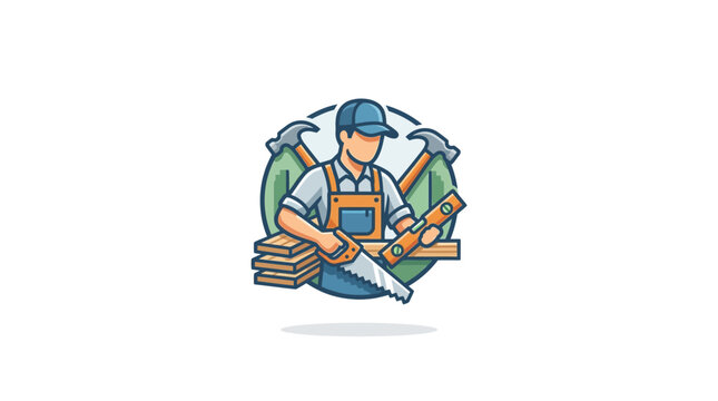 Circular carpenter logo with tools and wood