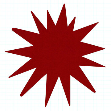 Bright red stylized starburst graphic with sharp edges and dynamic design isolated illustration