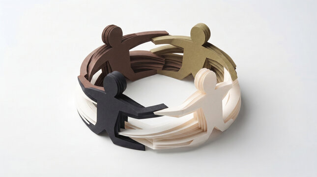 Multiracial Paper People Holding Hands in Unity Circle