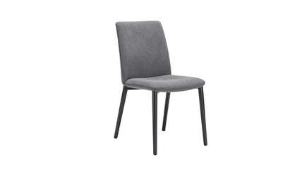 Fototapeta premium Modern grey dining chair with upholstered seat and black metal legs isolated on white background