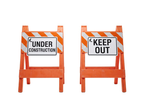 Orange Under Construction and Keep Out Wooden Barricades