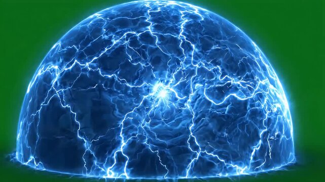 Blue Energy Dome Force Field Expansion Visual Effect on Green Screen