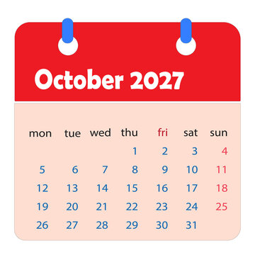 October 2027 calendar template, red and beige monthly planner design, September 2077 vector graphic for scheduling