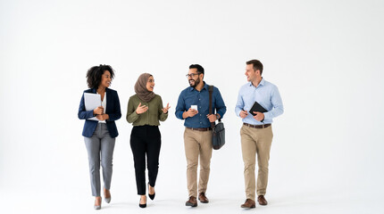 Obraz premium Group of confident business people standing together in modern office. Professional team portrait. Banner with copy space