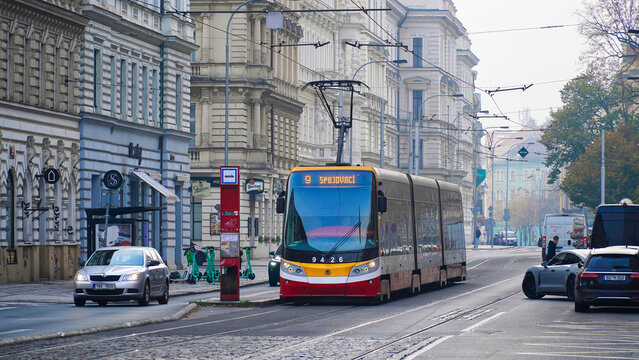 prague czech republic. Tram on the streets of old prague. public transport prague. czech republic tram