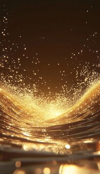 Abstract Luxury Background with Sparkling Golden Dees Rays and Flowing Light Lines Into Dark Space