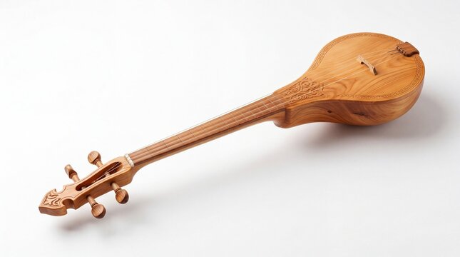 A handcrafted wooden string instrument with a smooth polished finish and elegant curved contours.
