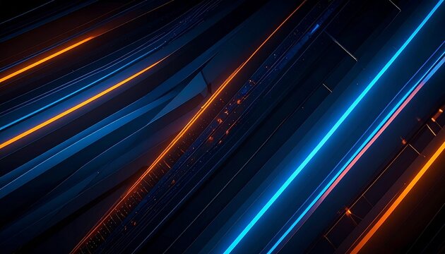 Abstract background featuring dynamic glowing light trails in blue and orange colors creating a modern tech concept for digital design projects.