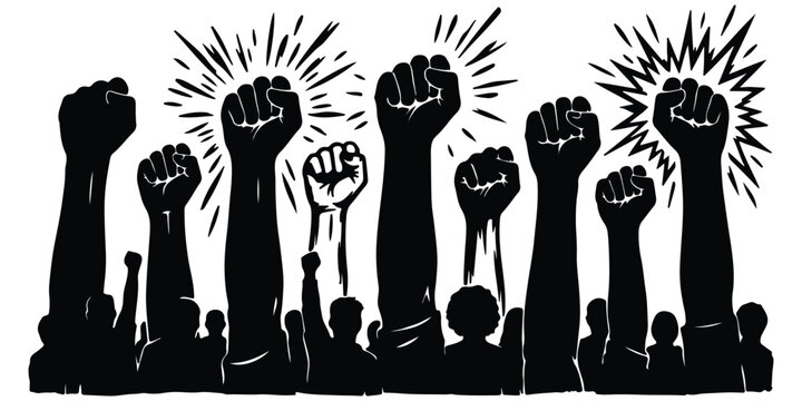 Protest crowd with raised fists