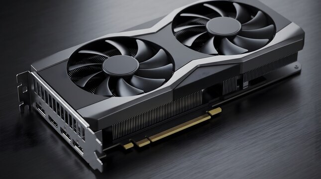 Modern dual fan graphics card for gaming PC and high performance computer hardware.