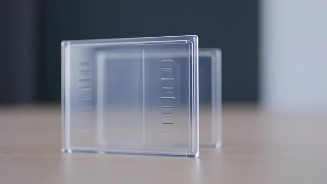 Clear plastic rectangular containers with etched lines