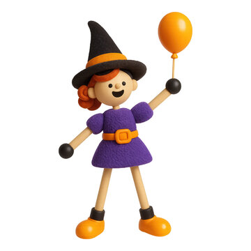 PNG Playful witch with balloon