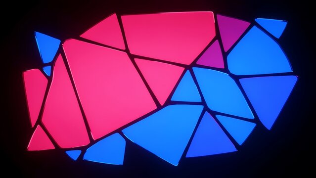 Abstract geometric mosaic design with vibrant pink and blue triangular shapes