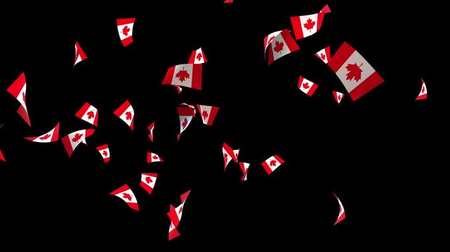 Canada flag with confetti explosion and falling particles on transparent background