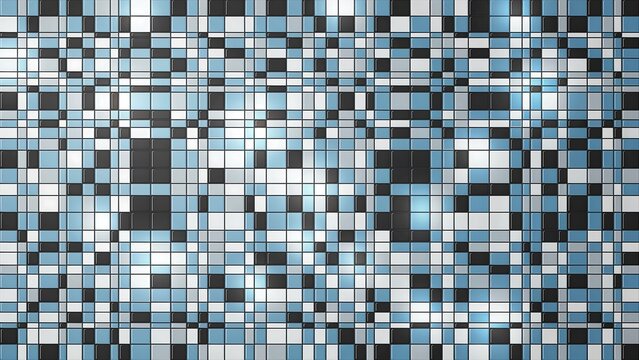 Abstract geometric grid pattern with squares in black white blue and green colors