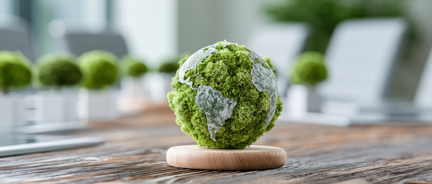 Moss sphere sustainable world green planet environmental meeting near window