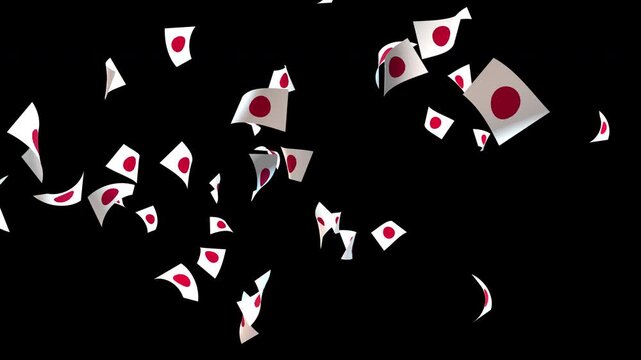 Japan flag with confetti explosion and falling particles on transparent background